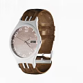 Classic Watch With Brown Dial White Case Leather Strap And Date