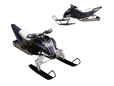 Dark Blue Snowmobile With White Seat And Metallic Skis Front Side View 3d model