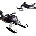Dark Blue Snowmobile With White Seat And Metallic Skis Front Side View