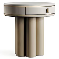 Modern Minimalist Beige Leather Bedside Table With Round Top Drawer And Cylindrical Column Legs