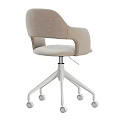 Beige Fabric Office Chair With Modern Design Ergonomic Armrests And White Swivel Base Wheels
