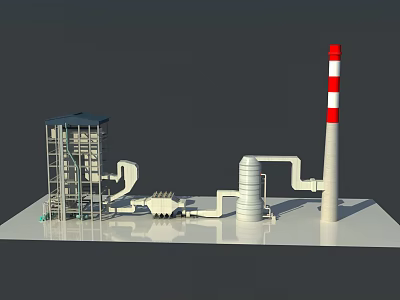 Industrial Plant Equipment With Processing Tower Pipes Storage Tank And Chimney 3d model