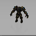 Detailed Mechanical Character Design With Golden Black Armor And Blue Luminous Parts