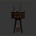 Two Connected Circular Tower Structures With Antennas And Support Legs Model