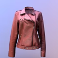 Red Leather Biker Jacket With Zipper Closure Lapel Collar And Pockets 3d model