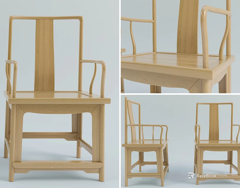 Traditional Wooden Armchair Design With Curved Armrests And Sturdy Backrest Frame Structure 3d model 