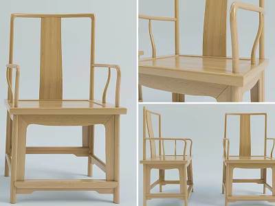 Traditional Wooden Armchair Design With Curved Armrests And Sturdy Backrest Frame Structure 3d model