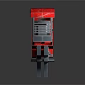 Red Industrial Forklift Truck With Black Cabin Lifting Forks And Wheels
