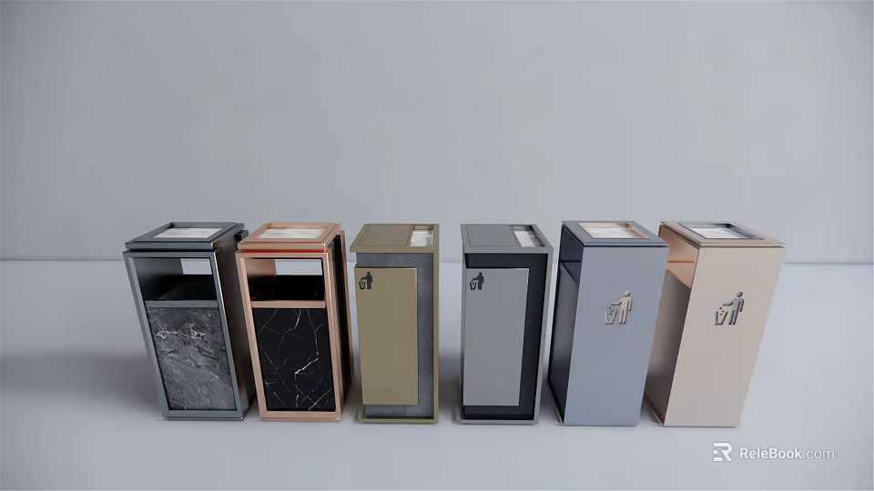 Modern Public Trash Bins With Various Colors And Materials For Public Areas 3d model 
