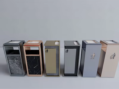 Modern Public Trash Bins With Various Colors And Materials For Public Areas 3d model