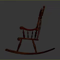 Elegant Ornate Wooden Rocking Chair With Carved Backrest And Leather Padded Seat