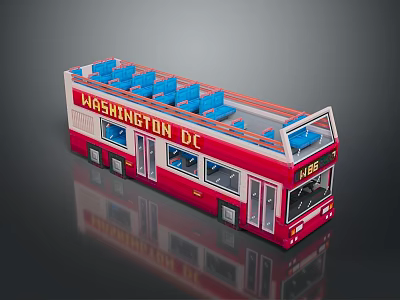 Red Washington DC Double Decker Bus with Blue Seats on Top Deck 3d model