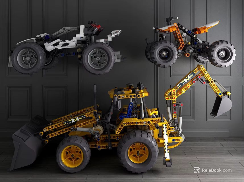 Detailed Building Blocks Models Including Off-road Vehicle Motorcycle Loader And Excavator 3d model 