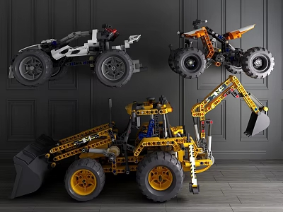 Detailed Building Blocks Models Including Off-road Vehicle Motorcycle Loader And Excavator 3d model