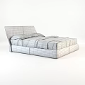Modern Upholstered Double Bed With Beige Headboard White Sheets And Gray Blankets 3d model