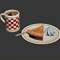 Slice of Delicious Pie With Whipped Cream And Red White Checkered Coffee Cup On Plate
