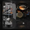Starry Sky Themed Restaurant Interior With Planet Decorations Large Screen And Seating Area 3d model