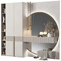 Minimalist Dressing Table With Round Gold Frame Mirror And Dried Flower Decor