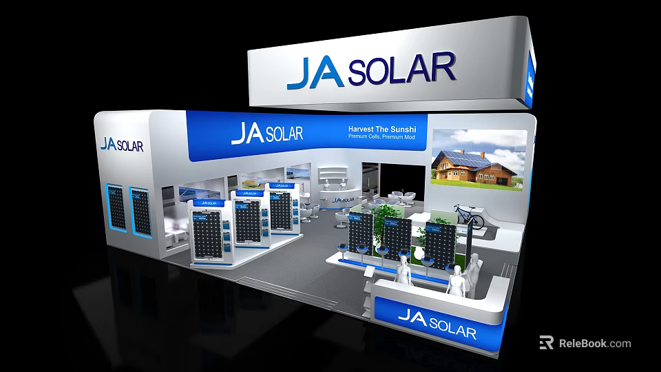 JA SOLAR Exhibition Booth Design With Solar Panels And Product Displays 3d model 