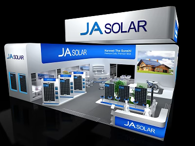JA SOLAR Exhibition Booth Design With Solar Panels And Product Displays 3d model