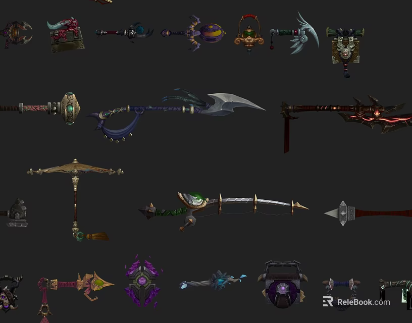 Fantasy Weapons Collection With Swords Axes Staffs Spears and Daggers Designs 3d model 