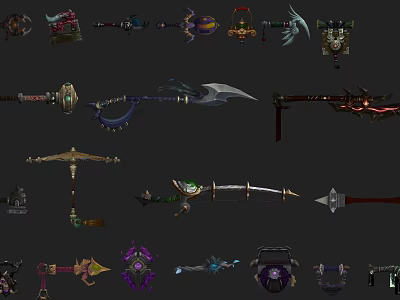 Fantasy Weapons Collection With Swords Axes Staffs Spears and Daggers Designs 3d model