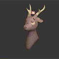 Cute Pink Deer Character With Antlers Red Eyes And Yellow Crown