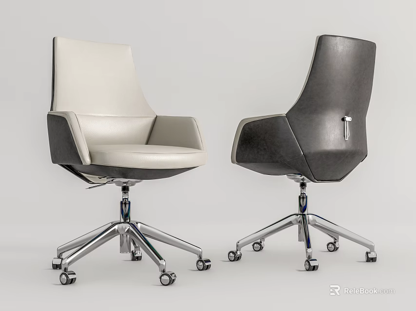 Modern Design Office Chairs in Light Gray and Dark Gray with Metal Base and Wheels 3d model 