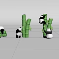 Interactive Area Featuring Playful Pandas Climbing And Resting On Green Bamboo 3d model