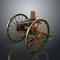 Ancient Historical Cannon Weapon With Green And Gold Wheels Detailed Brass Components As Vintage Artillery