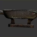 Antique Rusted Bronze Oval Vessel With Three Legs And Wooden Base