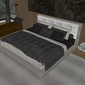 Modern Double Bed Interior With White Headboard Multiple Pillows And Brown White Quilt