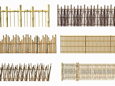 Various Bamboo Fences With Different Weave Styles And Natural Finishes 3d model