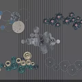 Modern Wall Decor With Circular Floral Metal Designs In Blue And Gray Tones