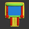 Colorful Inflatable Play Equipment With Green Arch Orange Poles Red Slide And Blue Entrance