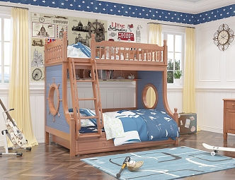 Nordic Bed Solid Wood Children Bed 3d model