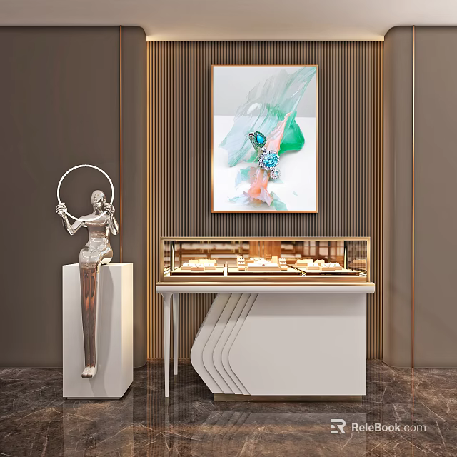 Luxury Display Cabinet Shelf With Glass Showcase Jewelry And Modern Art Decor 3d model 
