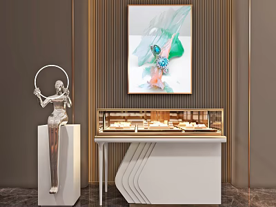 Luxury Display Cabinet Shelf With Glass Showcase Jewelry And Modern Art Decor 3d model