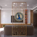 Decorative Gold Room Divider With Peacock Pattern In Modern Lobby Interior 3d model