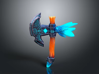Fantasy Axe With Blue Orange Decorative Elements And Intricate Glowing Details 3d model