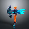 Fantasy Axe With Blue Orange Decorative Elements And Intricate Glowing Details