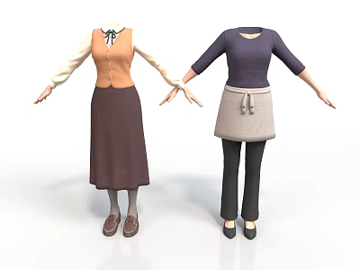 Stylish Daily Clothing Sets With Aprons Different Styles And Color Combinations 3d model