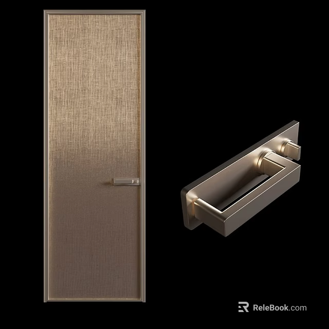 Elegant Modern Swing Door With Brushed Metal Texture And Sleek Handle 3d model 
