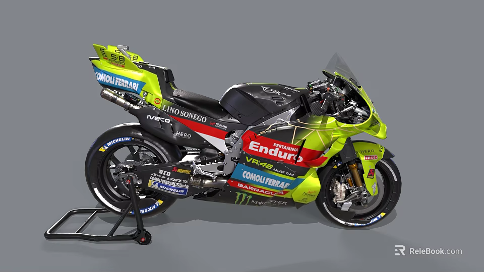 Energica Racing Motorcycle On Display Stand With Yellow Black Design And Sponsor Logos 3d model 
