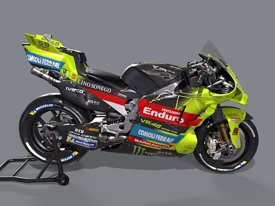 Energica Racing Motorcycle On Display Stand With Yellow Black Design And Sponsor Logos 3d model