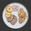 Delicious Grilled Steak With Fried Potato Wedges And Red Onion Slices On White Plate