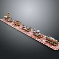 Vintage Model Train with Steam Locomotive and Multiple Carriages on Red Tracks Display Base