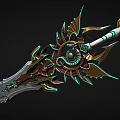Intricate Fantasy Weapon With Sharp Blade Gold Green Accents And Gear Design