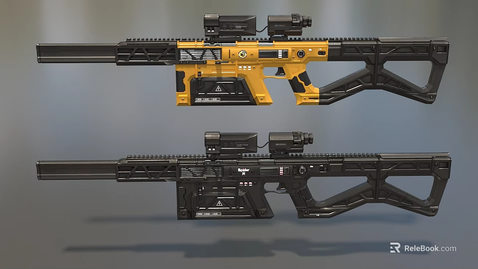 Yellow And Black Tactical Rifles With Scope And Tactical Gear 3d model 