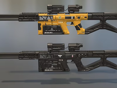 Yellow And Black Tactical Rifles With Scope And Tactical Gear 3d model